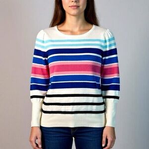 Talbots Striped Sweater Womens Plus Size 1X Crew Neck Cotton Blend Pink Blue